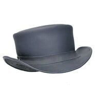 Plain Black Leather Biker Tophat #H92360K