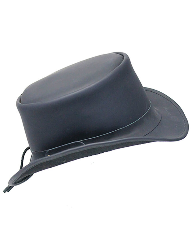 Plain Black Leather Biker Tophat #H92360K