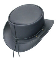 Plain Black Leather Biker Tophat #H92360K