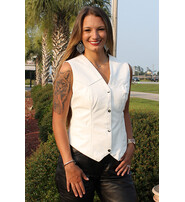 Jamin Leather® Long Ladies White Leather Vest #VL1227W