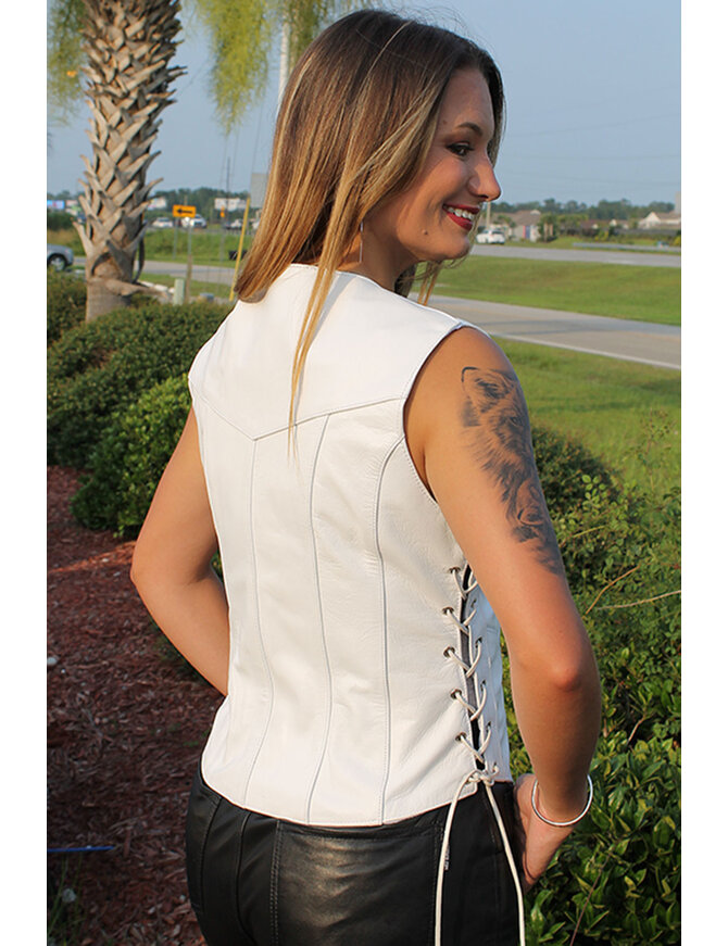 Jamin Leather® White Long Leather Side Lace Leather Vest #VL2015LW