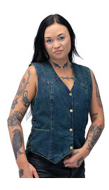 Milwaukee Women's Blue Denim Side Lace Biker Vest #VLC40012LU