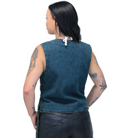 Milwaukee Women's Blue Denim Side Lace Biker Vest #VLC40012LU