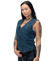 Milwaukee Women's Blue Denim Side Lace Biker Vest #VLC40012LU