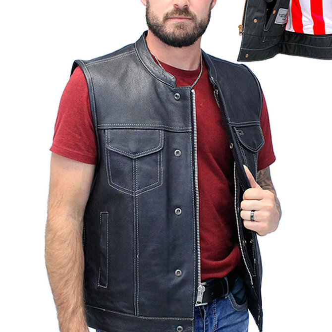 100% Genuine Soft Leather Vest, Buttoned Vest, Mens Leather Vest