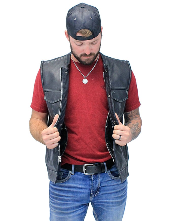 Deluxe Multi-Patch Leather Vest #VM42PP