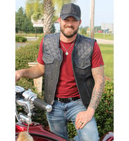 Unik Blue Stitch Denim Leather Quilt Concealed Pocket Vest #VM6680DGQU