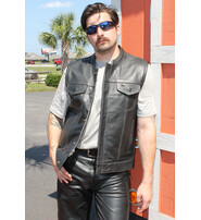 Unik Gray Stitch Paisley Lined Leather Concealed Pocket Vest #VM66650GWK