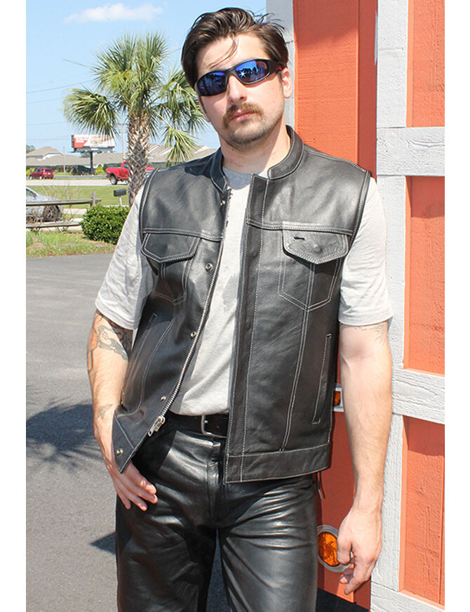 Premium Buffalo Nickel Snap Leather Vest W/Conceal Pockets