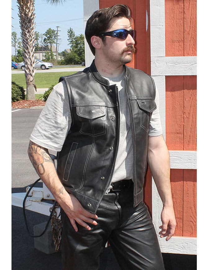 Patchwork Leather Vest - Men's - 32 Patches - Biker - GFVBIK32-BN