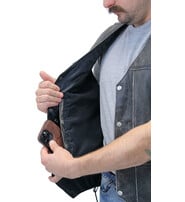 Vintage Gray Leather Side Lace 10 Pocket Vest #VMA964GLGY