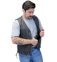 Vintage Gray Leather Side Lace 10 Pocket Vest #VMA964GLGY