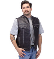 Jamin Leather® Vintage Brown Club Vest w/Concealed Pockets #VMA6654GK