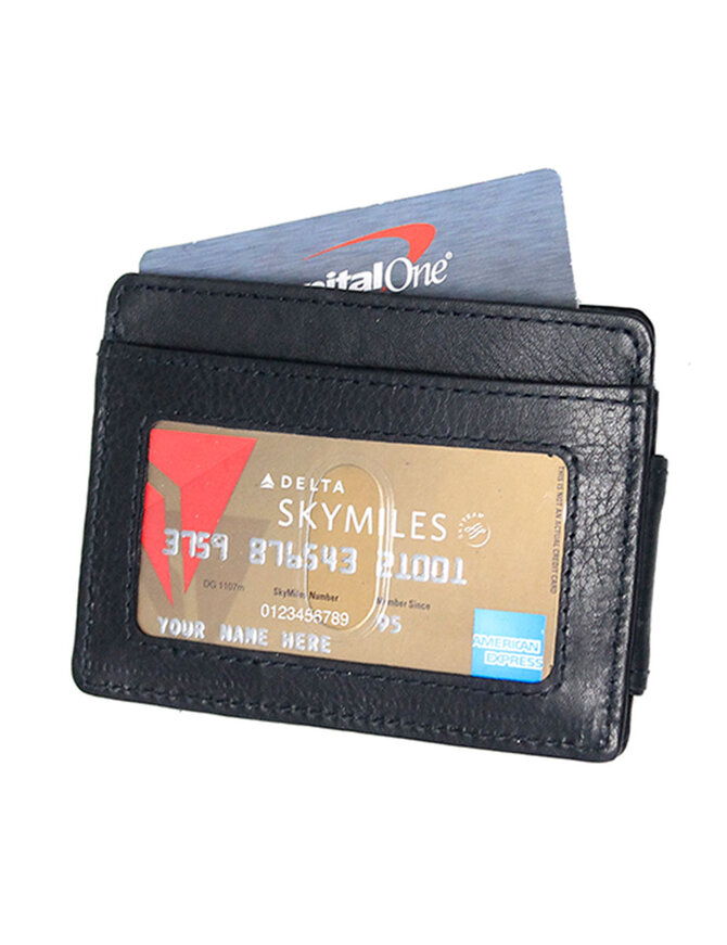 Compact Magnetic Black Leather Money Clip #W910MCK