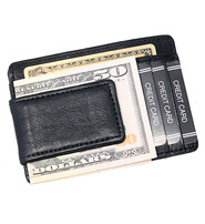 Compact Magnetic Black Leather Money Clip #W910MCK