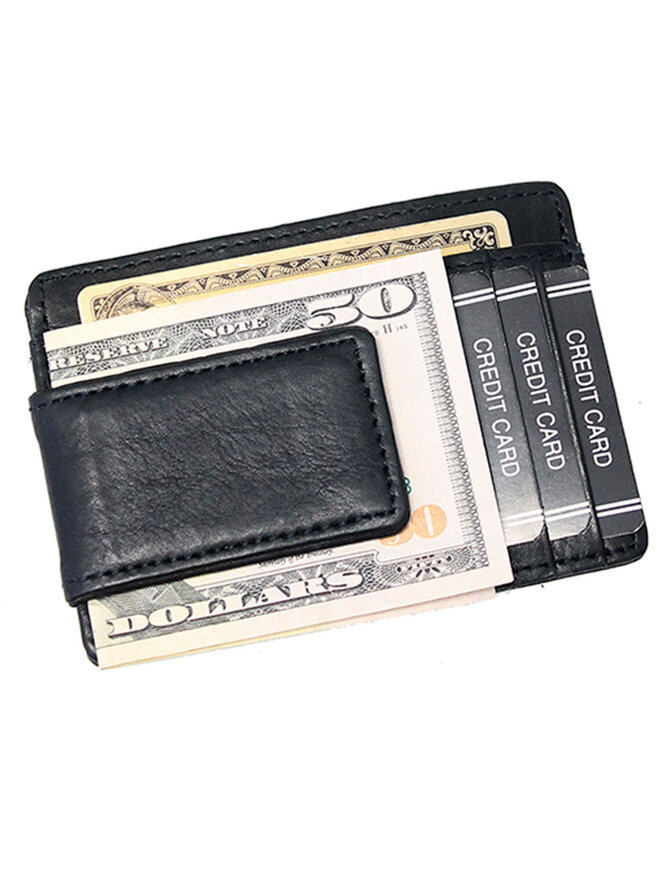 Compact Magnetic Black Leather Money Clip #W910MCK