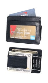 Compact Magnetic Black Leather Money Clip #W910MCK