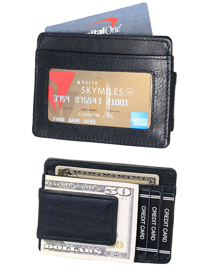 Compact Magnetic Black Leather Money Clip #W910MCK