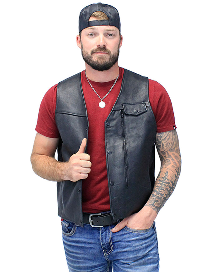 Straight Bottom Leather Vest with Side Zip Compartment #VM150GZPK