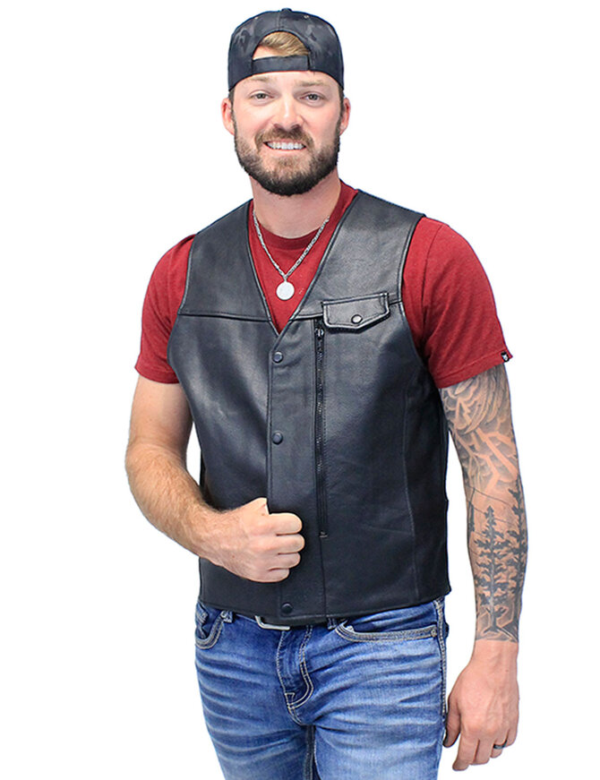 Straight Bottom Leather Vest with Side Zip Compartment #VM150GZPK