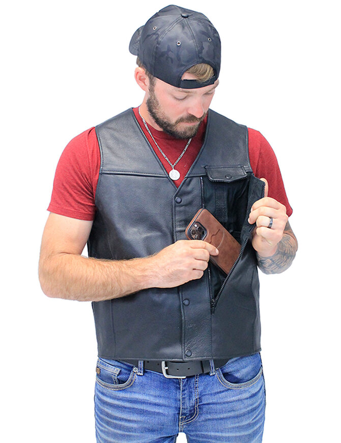 Straight Bottom Leather Vest with Side Zip Compartment #VM150GZPK