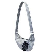 JAMIN LEATHER Flower Lace Antiqued Gray Leather Banana Purse #PA23043PGY