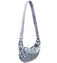 JAMIN LEATHER Hand Antiqued Small Gray Leather Studded Banana Purse #PA2303RGY