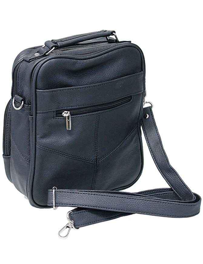 Tablet Size Crossbody Black Leather Travel Bag #P37510K