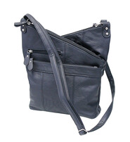 Slanted Top Large Leather Cross Body Black Purse #P0010K