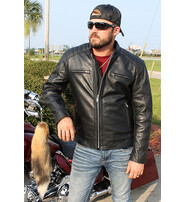 Unik Men's Ribbed Shoulder Leather Motorcycle Jacket #M5760GQZK