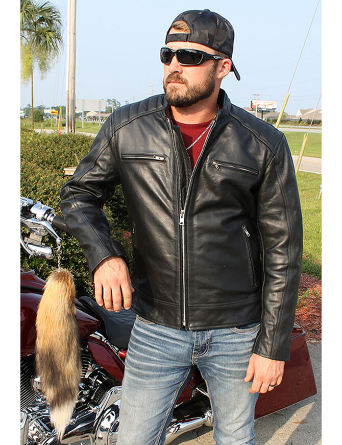 Unik Men's Ribbed Shoulder Leather Motorcycle Jacket #M5760GQZK