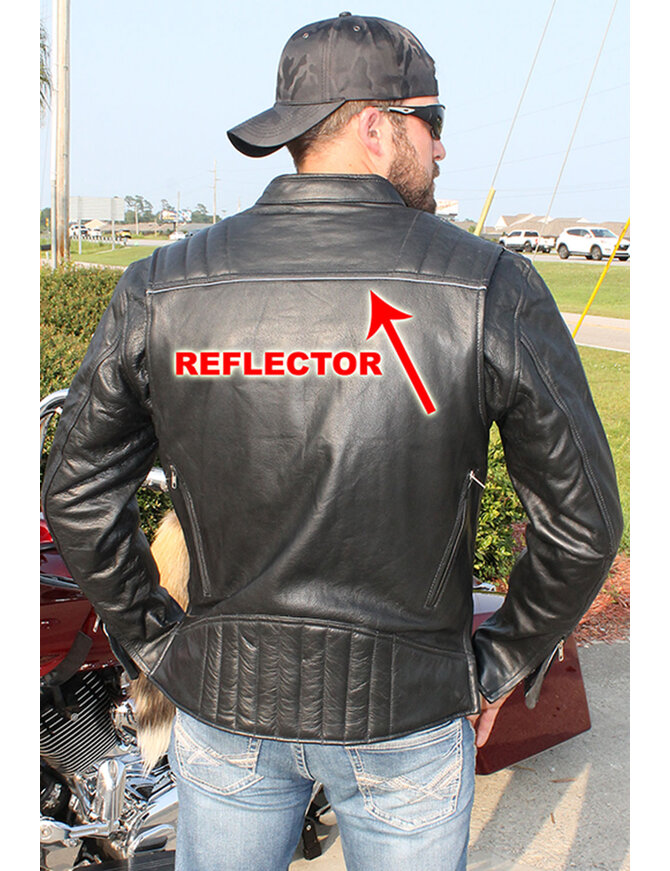 Unik Men's Ribbed Shoulder Leather Motorcycle Jacket #M5760GQZK