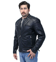 Unik Men's Ribbed Shoulder Leather Motorcycle Jacket #M5760GQZK