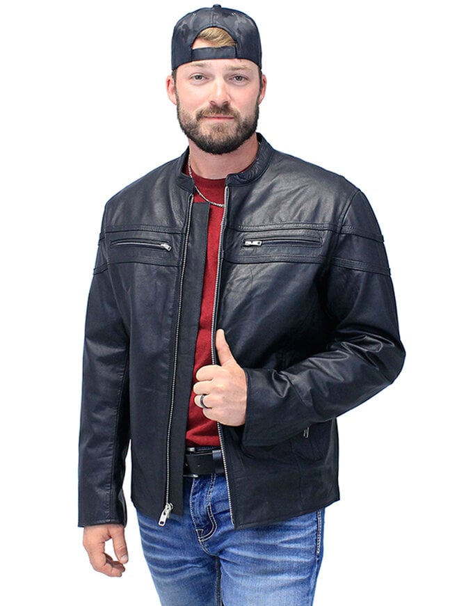 Mens Brown Cross Zip Leather Jacket - Lenox | UK Leather Jackets