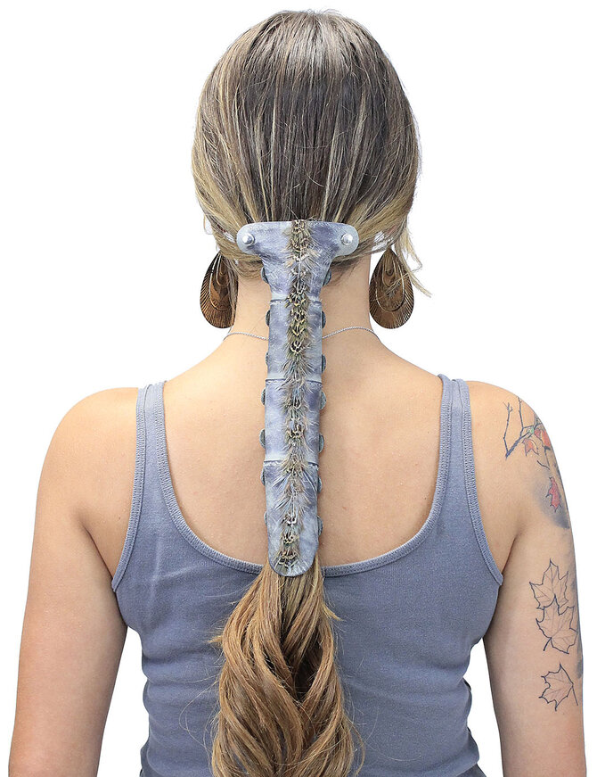 Jamin Leather® Gray Feather & Leather Hair Tube #AHW2306FGY