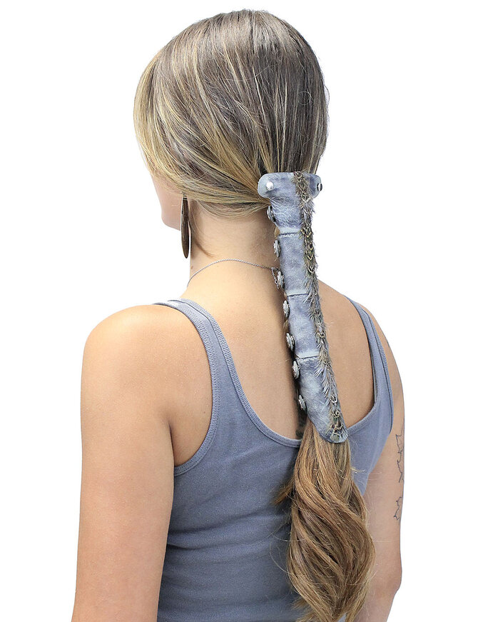 Jamin Leather® Gray Feather & Leather Hair Tube #AHW2306FGY