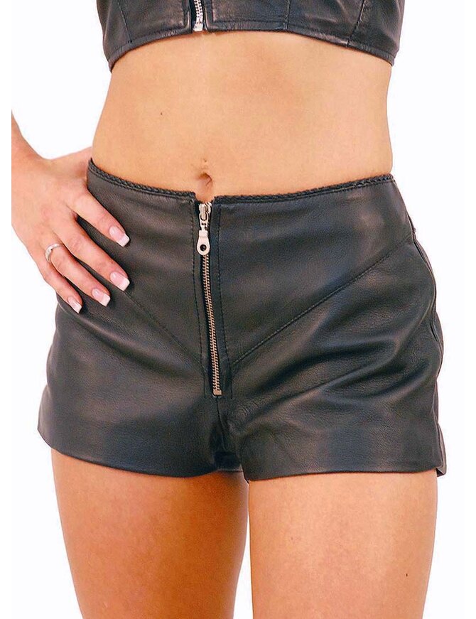 Zip Front Black Leather Hot Pants #SH714ZK