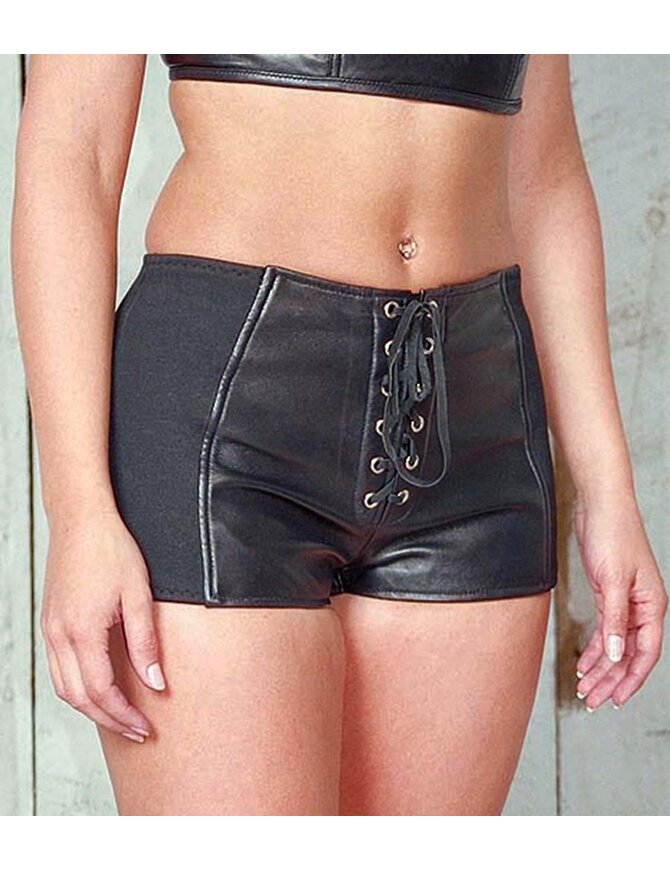 Stretch Sides Lace-Up Leather Shorts #SH717LSK