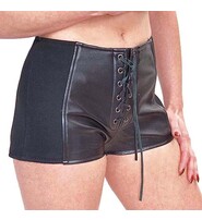 Stretch Sides Lace-Up Leather Shorts #SH717LSK