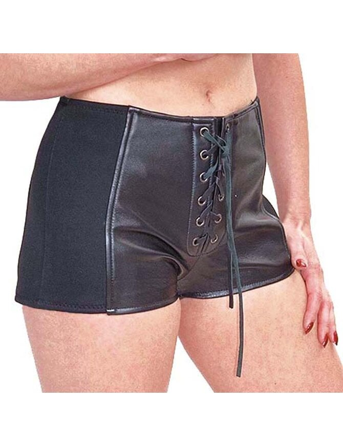 Stretch Sides Lace-Up Leather Shorts #SH717LSK