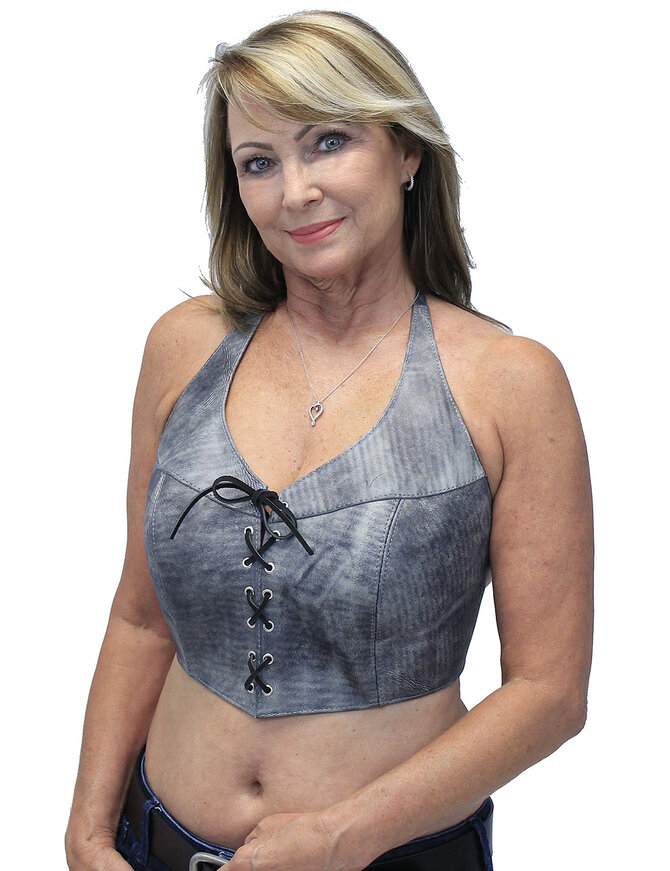 Jamin Leather® Gray Leather Hand Rubbed Lace Up Halter #LH60783GY