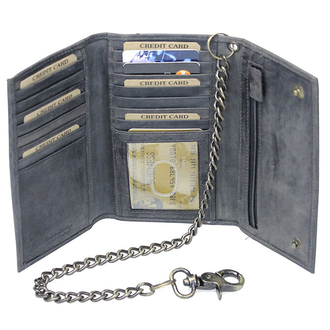 Trifold Leather Wallet Chain, Mens Leather Wallets Chains