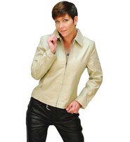 Ladies Cream Colored Leather Zip Jacket #L21051W