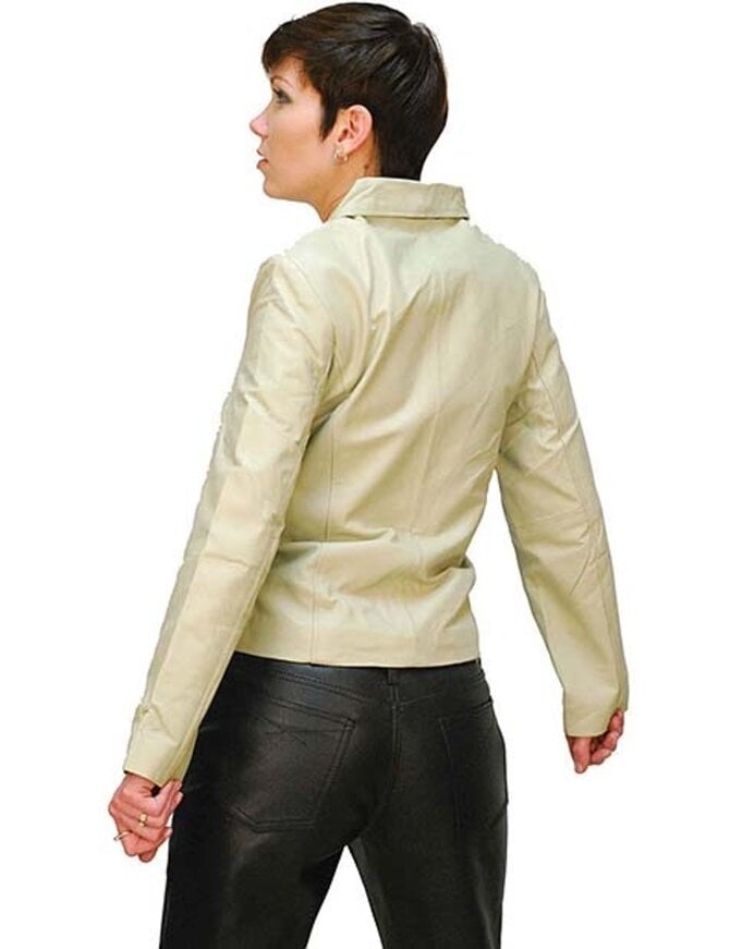 Ladies Cream Colored Leather Zip Jacket #L21051W