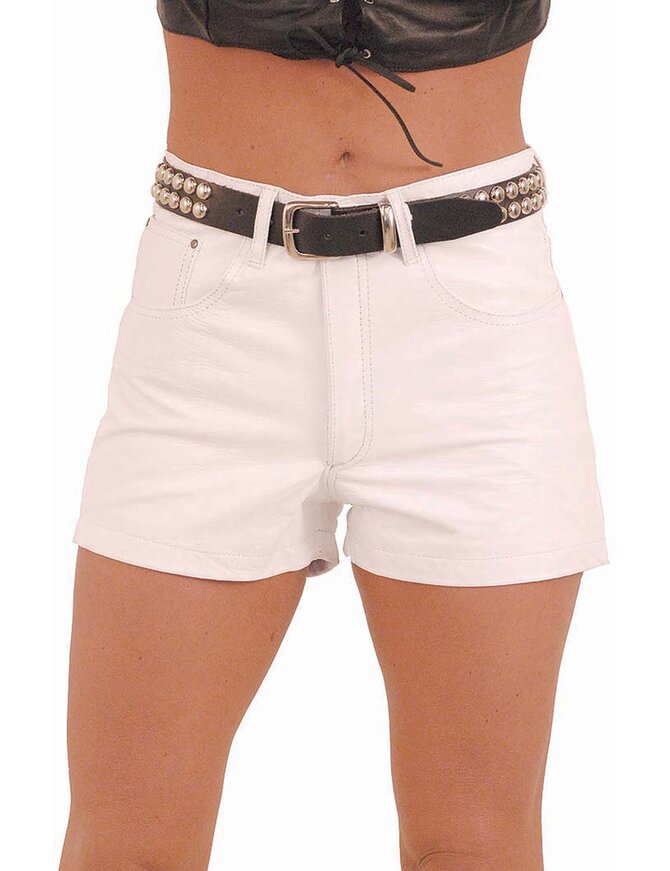 White Leather Pocket Shorts #SH31108W