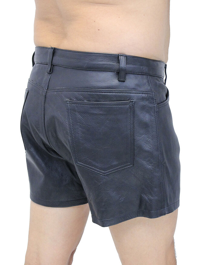 Men's Ultra Premium Leather Button Fly Shorts #SHM1073BTK