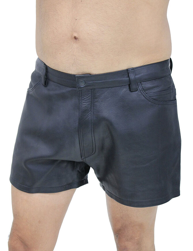 Men's Ultra Premium Leather Button Fly Shorts #SHM1073BTK