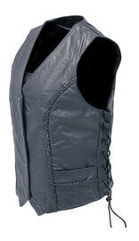 Women's Braid Long Leather Vest #VL2673LBK