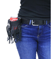 Leather Belt or Bar Cup Holder with Fringe #A2003CUPFK