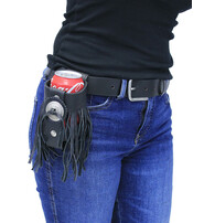 Leather Belt or Bar Cup Holder with Fringe #A2003CUPFK